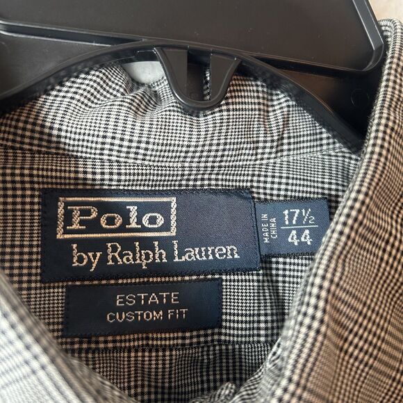 Polo By Ralph Lauren Estate Custom Fit 17.5 44 Plaid Black White Prince Of Wales - Picture 3 of 11